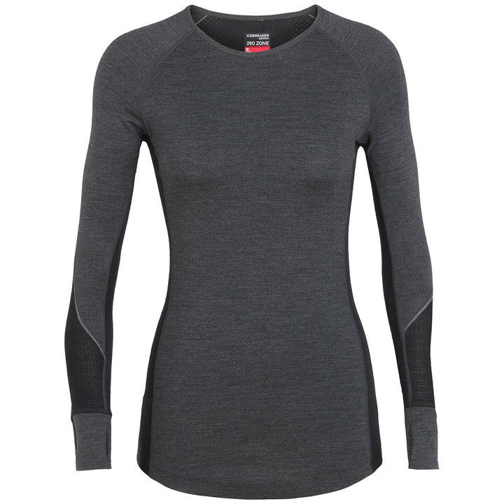 Icebreaker 260 Zone Long Sleeve Crew Top - Women's Jet Heather/Black