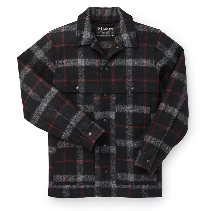 Filson Unlined Wool Cape Coat Black/Red/Gray Plaid