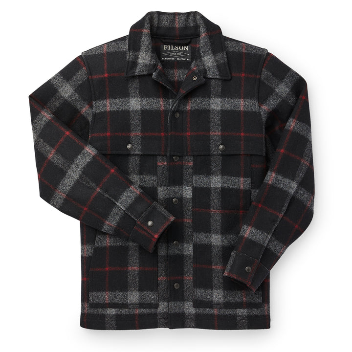 Filson Unlined Wool Cape Coat Black/Red/Gray Plaid