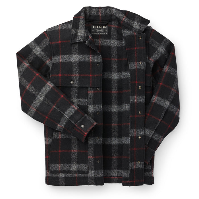 Filson Unlined Wool Cape Coat Black/Red/Gray Plaid