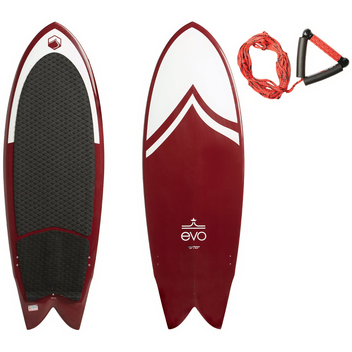 Liquid Force x evo Fish Wakesurf Board + Surf Rope