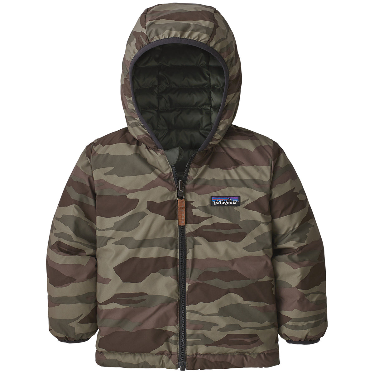 Patagonia Reversible Down Sweater Hoodie - Toddlers' Bear Witness Camo: Sage Khaki