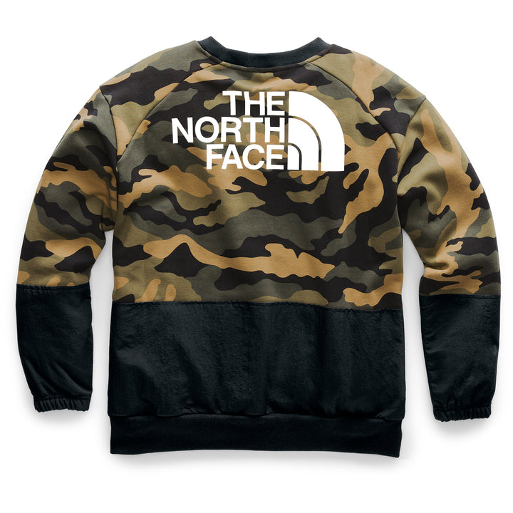 The North Face NSE Graphic Long-Sleeve Crew Sweatshirt Burnt Olive Green Waxed Camo Print
