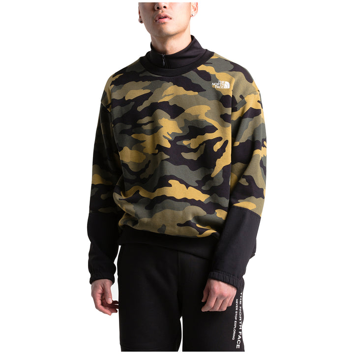The North Face NSE Graphic Long-Sleeve Crew Sweatshirt Burnt Olive Green Waxed Camo Print