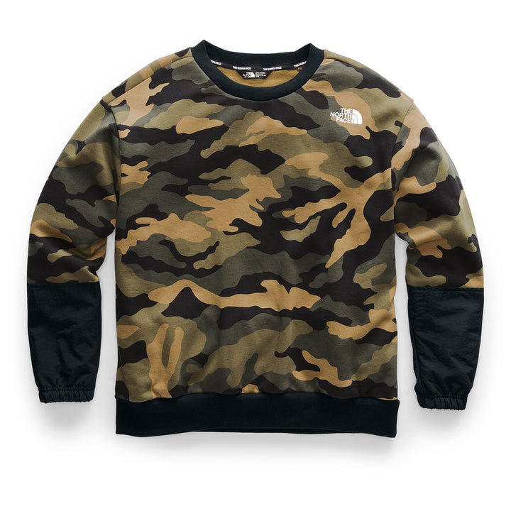 The North Face NSE Graphic Long-Sleeve Crew Sweatshirt Burnt Olive Green Waxed Camo Print