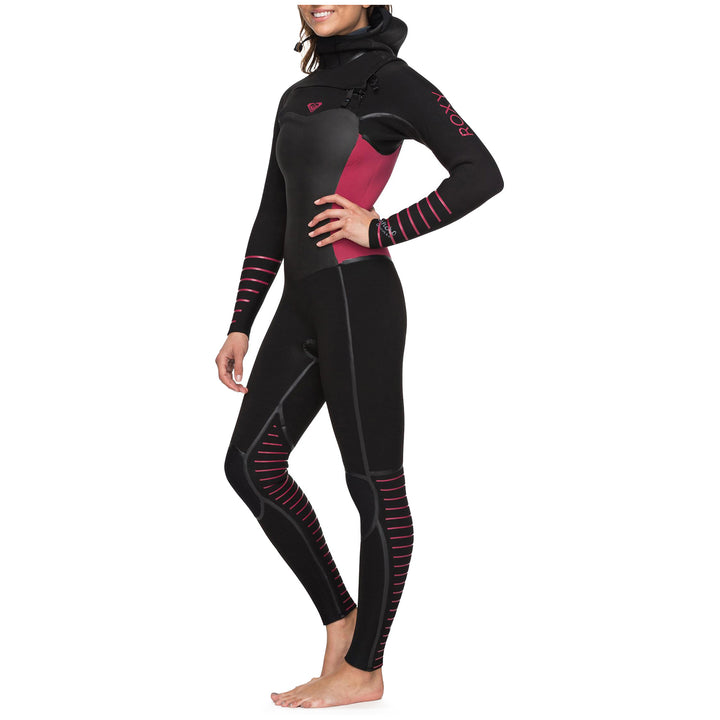 Roxy 5/4/3 Syncro+ Chest Zip Hooded Wetsuit - Women's Black / Sangria