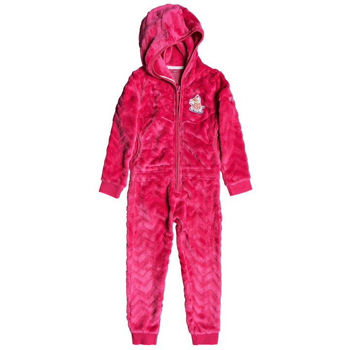 Roxy Cozy Up Hooded Fleece Onesie - Little Girls' Beetroot Pink