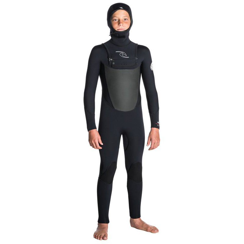 Rip Curl 5/4 Dawn Patrol Chest Zip Hooded Wetsuit - Boys' Black
