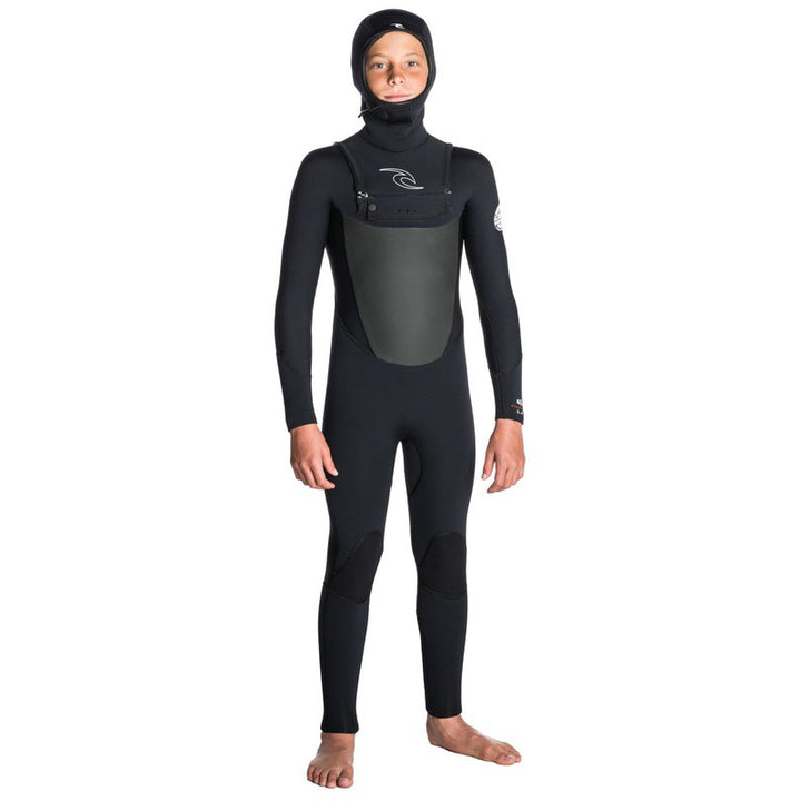 Rip Curl 5/4 Dawn Patrol Chest Zip Hooded Wetsuit - Boys' Black