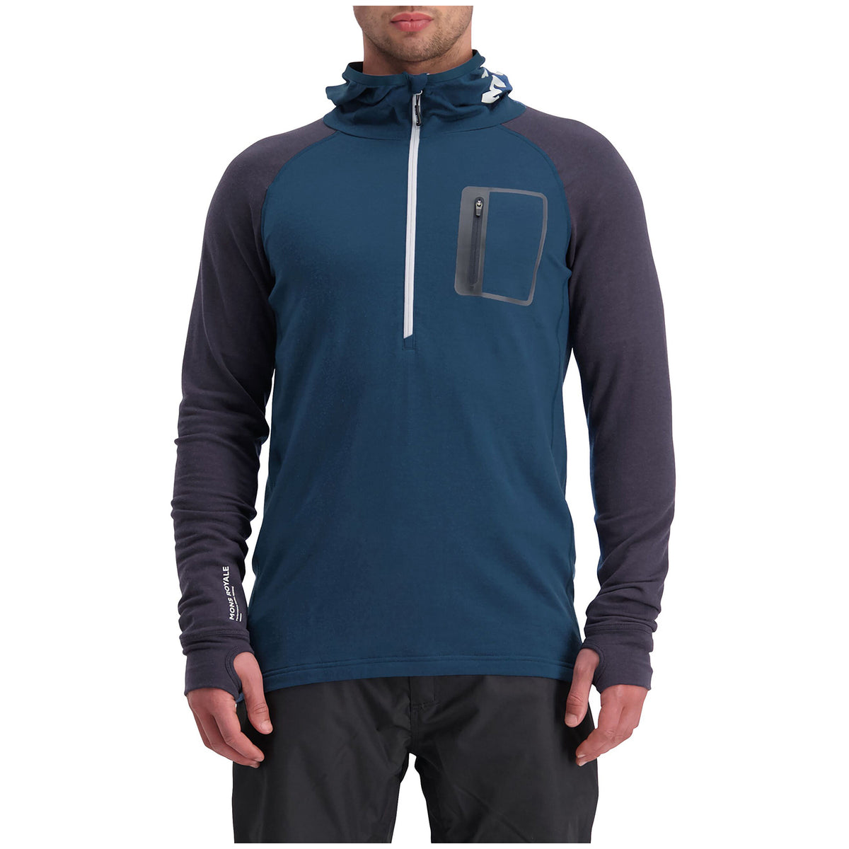 MONS ROYALE Traverse Midi Half Zip Hoodie Atlantic/9 Iron