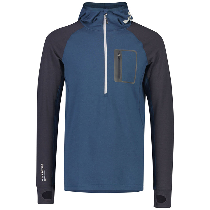 MONS ROYALE Traverse Midi Half Zip Hoodie Atlantic/9 Iron