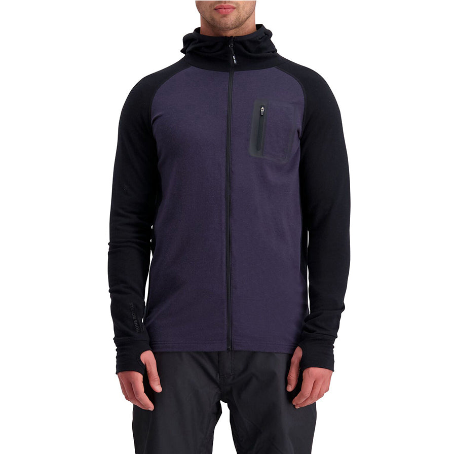 MONS ROYALE Traverse Midi Full Zip Hoodie Black/9 Iron