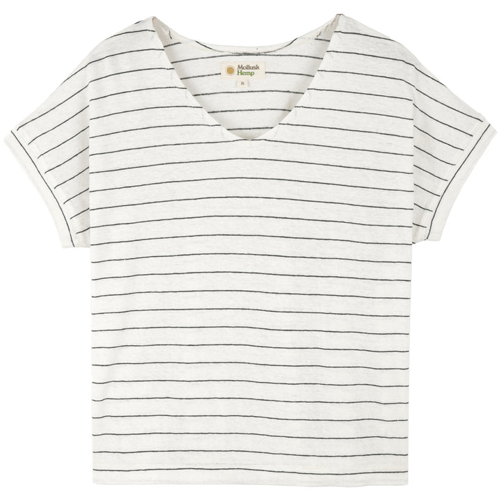 Mollusk Hemp Stripe V-Neck T-Shirt - Women's Natural/Indigo