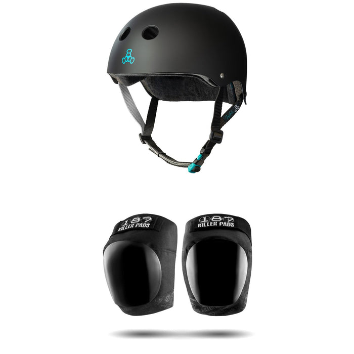 Triple 8 The Certified Sweatsaver Skateboard Helmet + 187 Pro Skateboard Knee Pads