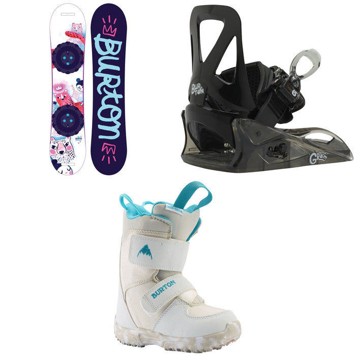 Burton Chicklet Snowboard - Girls' + Grom Snowboard Bindings - Little Kids' + Mini Grom Snowboard Boots - Little Kids' 2021