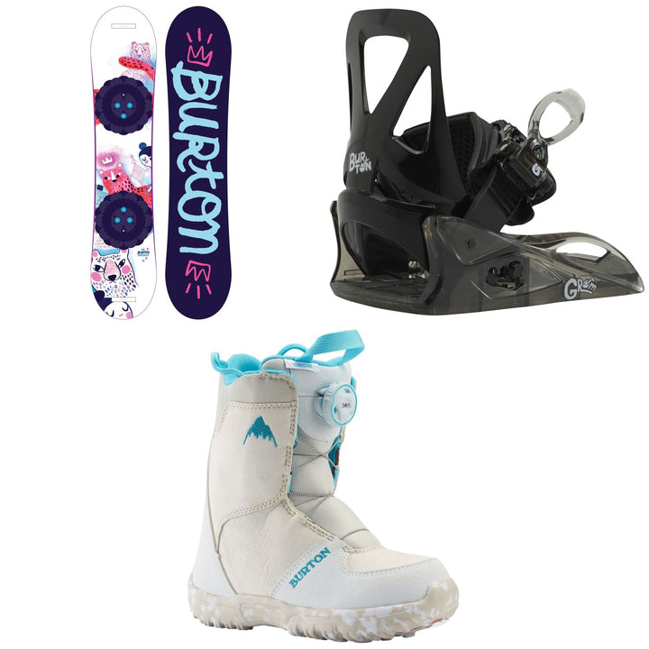 Burton Chicklet Snowboard - Girls' + Grom Snowboard Bindings - Little Kids' + Grom Boa Snowboard Boots 2021