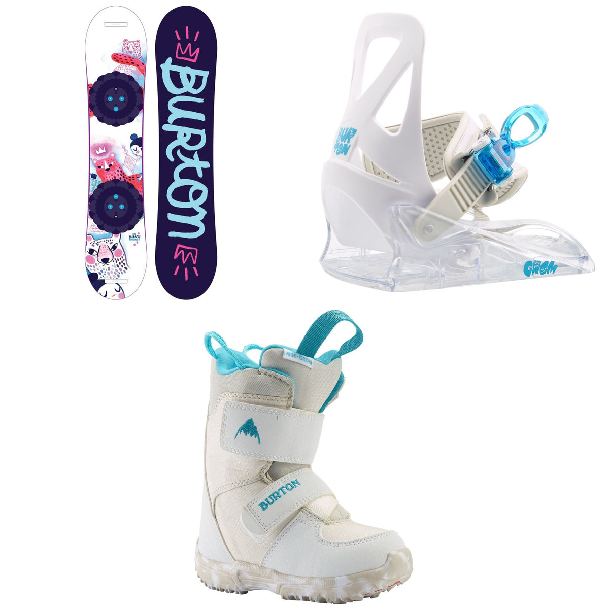 Burton Chicklet Snowboard - Girls' + Grom Snowboard Bindings - Little Kids' + Mini Grom Snowboard Boots - Little Kids' 2021