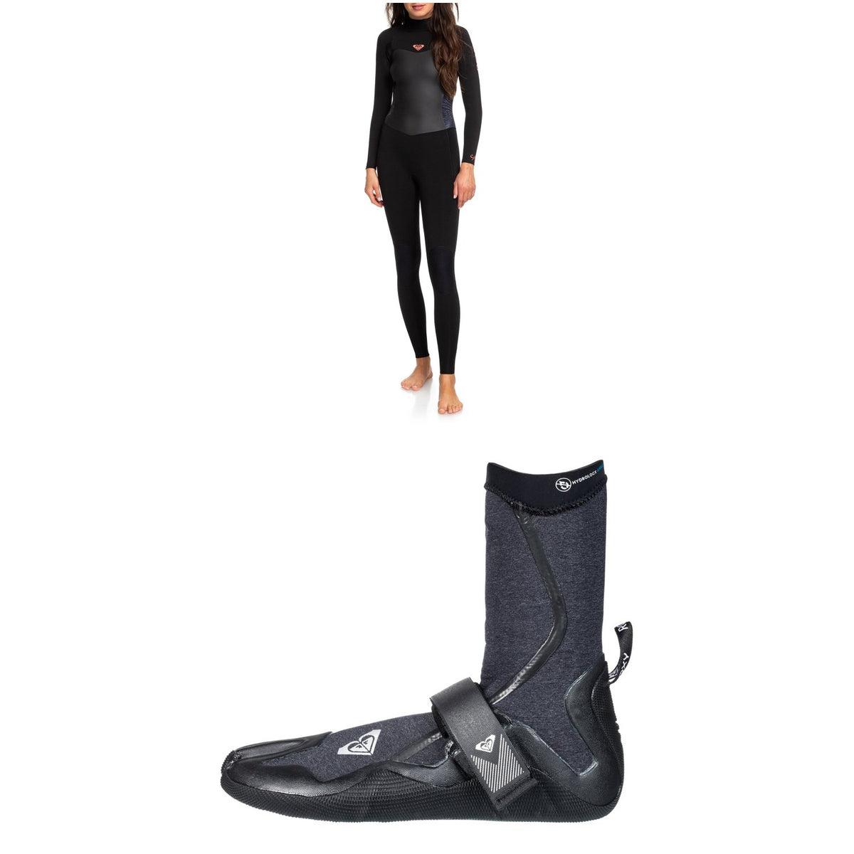 Roxy 4/3mm Syncro Back Zip GBS Wetsuit - Women's + Roxy 3mm Performance Split Toe Wetsuit Boots - Women's