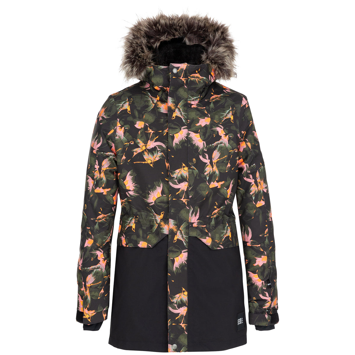O'Neill Fur Zeolite Jacket - Girls' Black AOP w/ Yellow