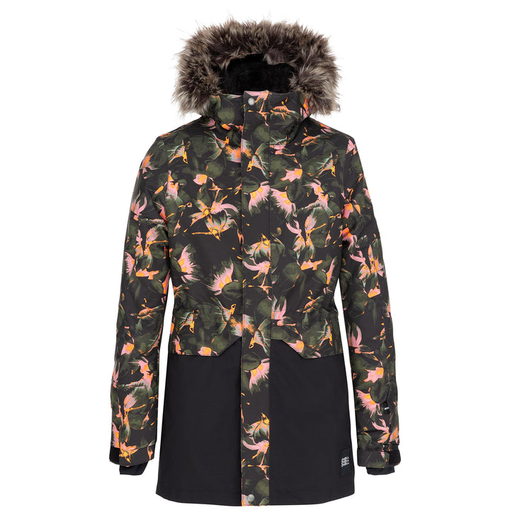 O'Neill Fur Zeolite Jacket - Girls' Black AOP w/ Yellow