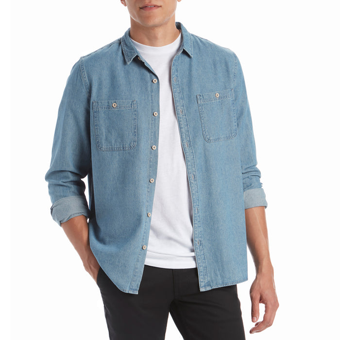 Banks Shadow Long-Sleeve Chambray Shirt Stone Blue