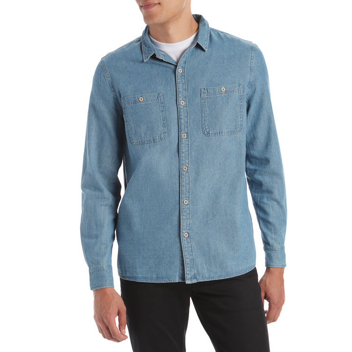 Banks Shadow Long-Sleeve Chambray Shirt Stone Blue