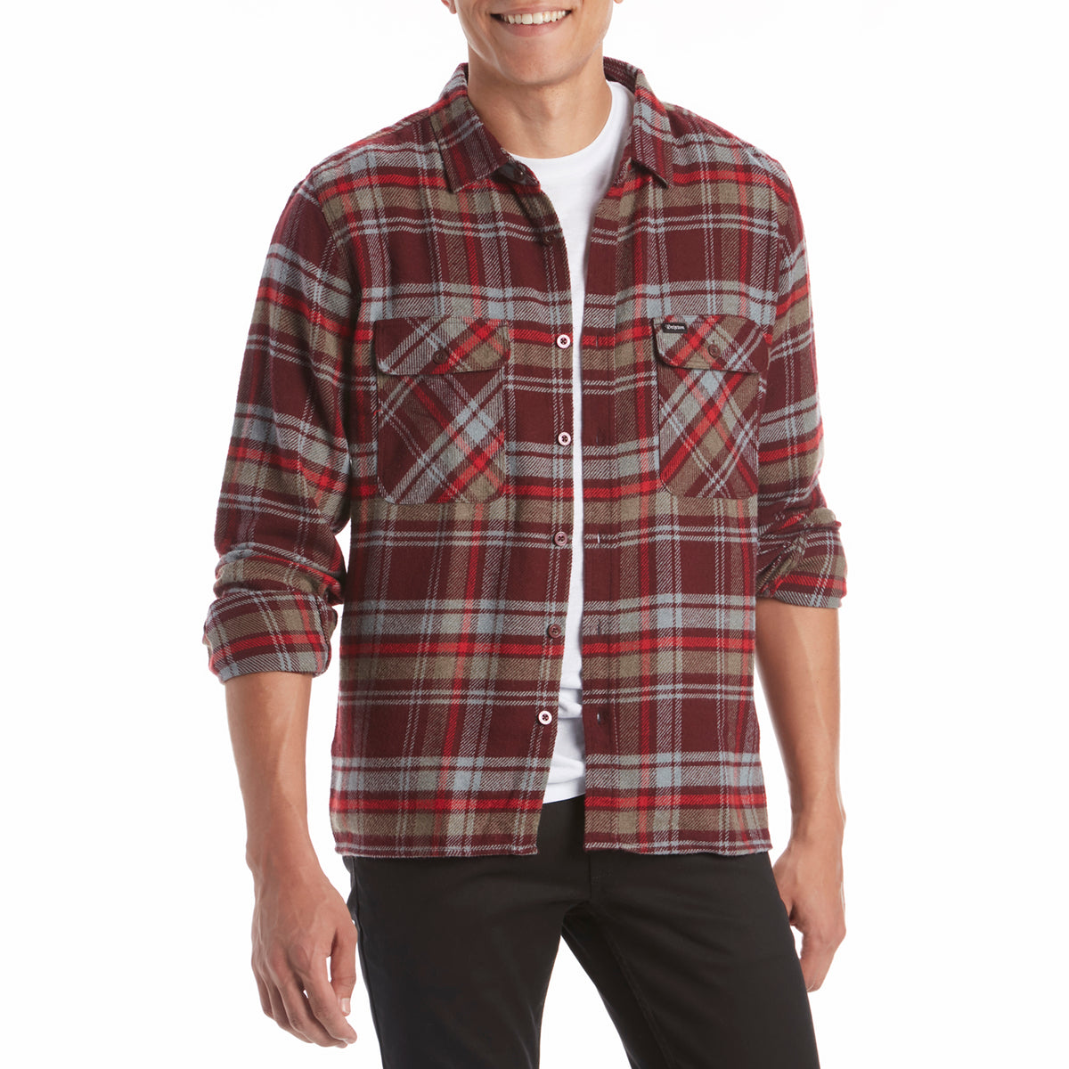 Brixton Archie Long-Sleeve Flannel Shirt Maroon