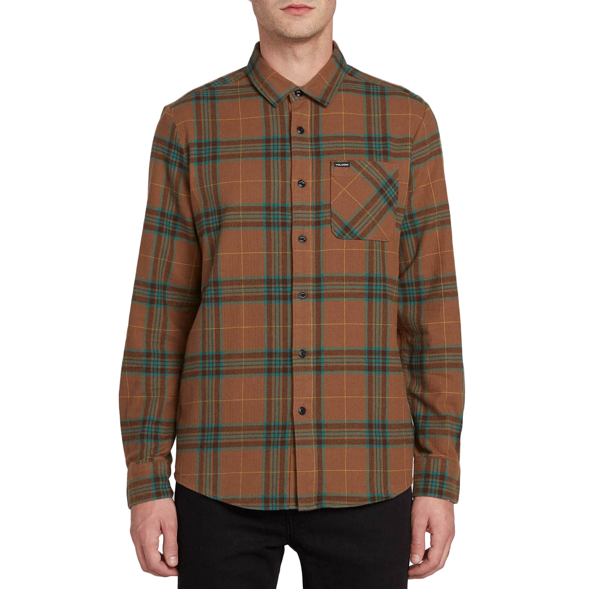 Volcom Caden Plaid Long-Sleeve Flannel Shirt Mud