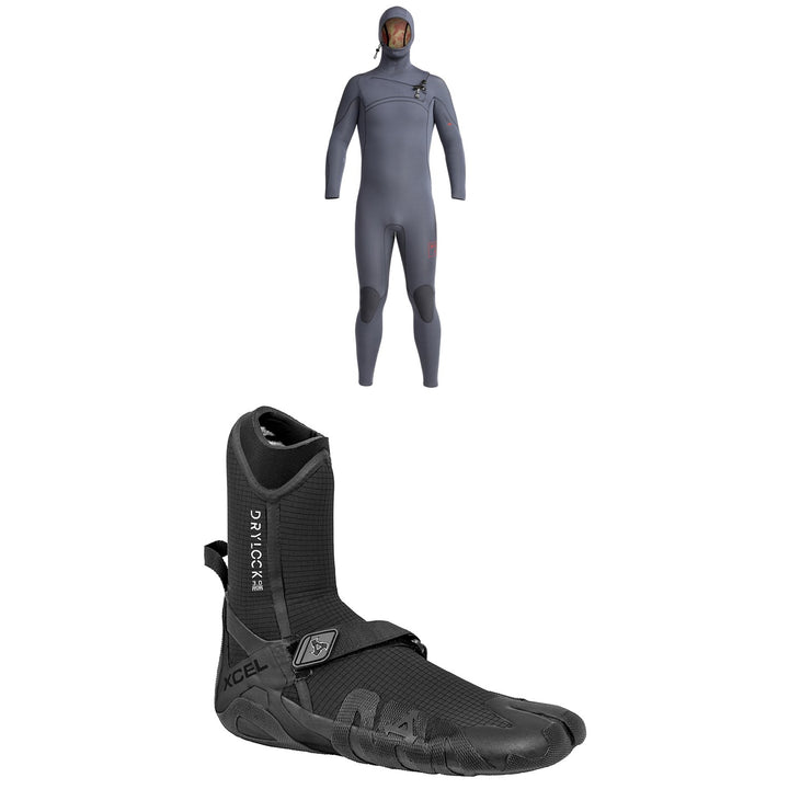 XCEL 4.5/3.5 Comp X Hooded Wetsuit + XCEL 3mm Drylock Split Toe Wetsuit Boots