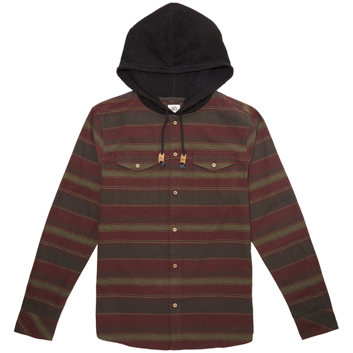 Tentree Fraser Button-Up Hoodie Fraser Stripe Red Mahogany