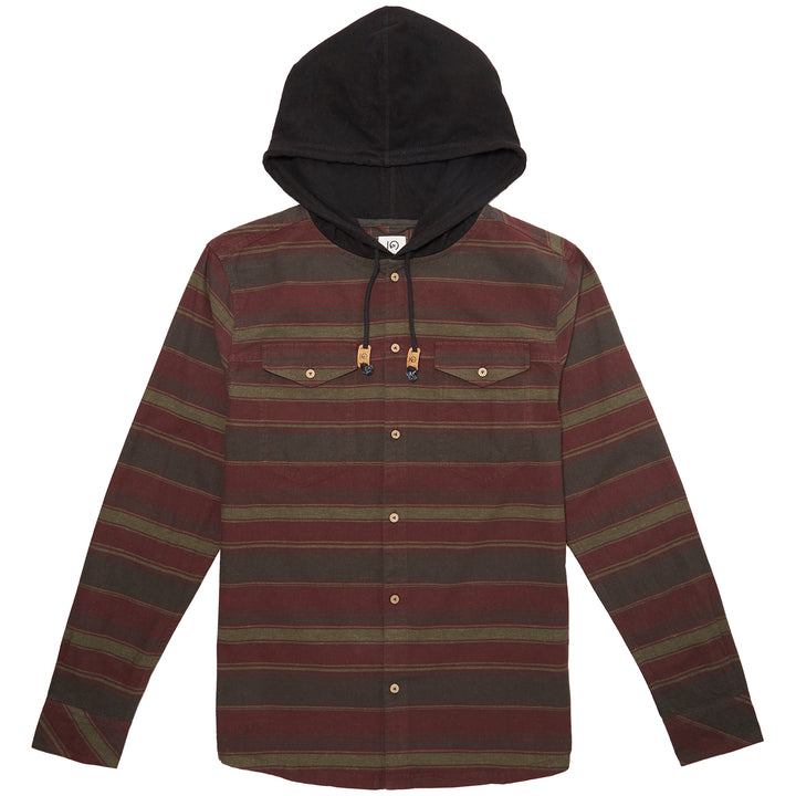 Tentree Fraser Button-Up Hoodie Fraser Stripe Red Mahogany