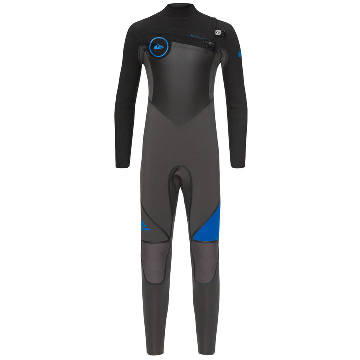 Quiksilver 3/2 Syncro+ Chest Zip Wetsuit - Boys' Black/Jet Black/Deep Cyanine