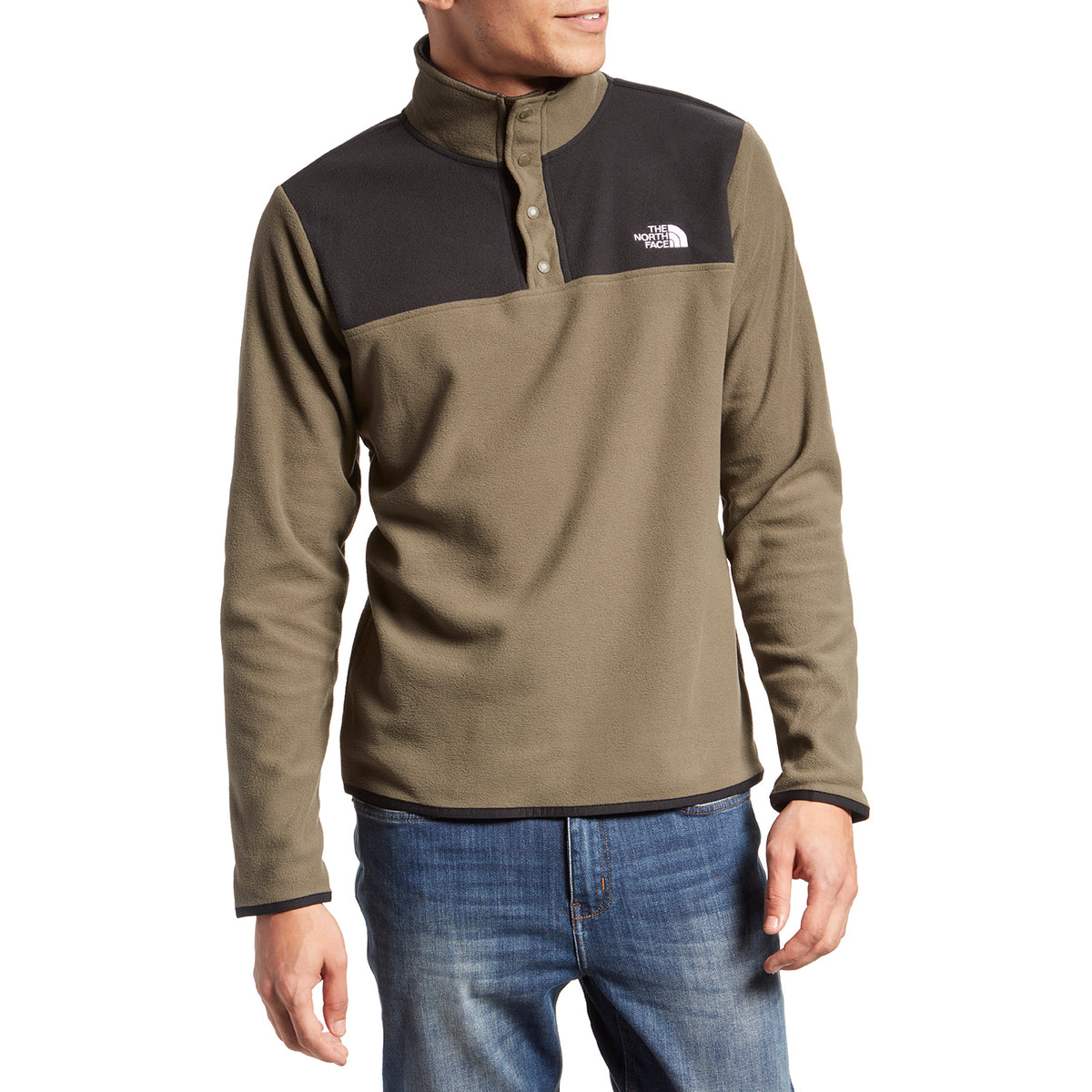 The North Face TKA Glacier Snap-Neck Pullover New Taupe Green/Tnf Black