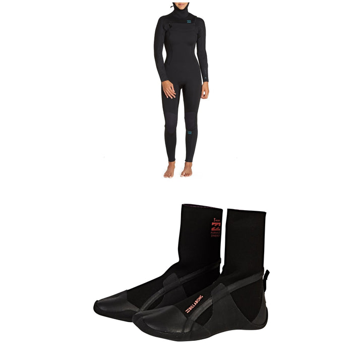 Billabong Synergy 5/4 Chest Zip Hooded Wetsuit - Women's + Billabong Furnace Synergy 5mm Split Toe Wetsuit Boots - Women's