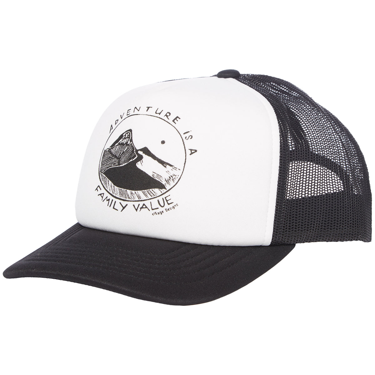 elSage Designs Adventure Is A Family Value Trucker Hat Black/White