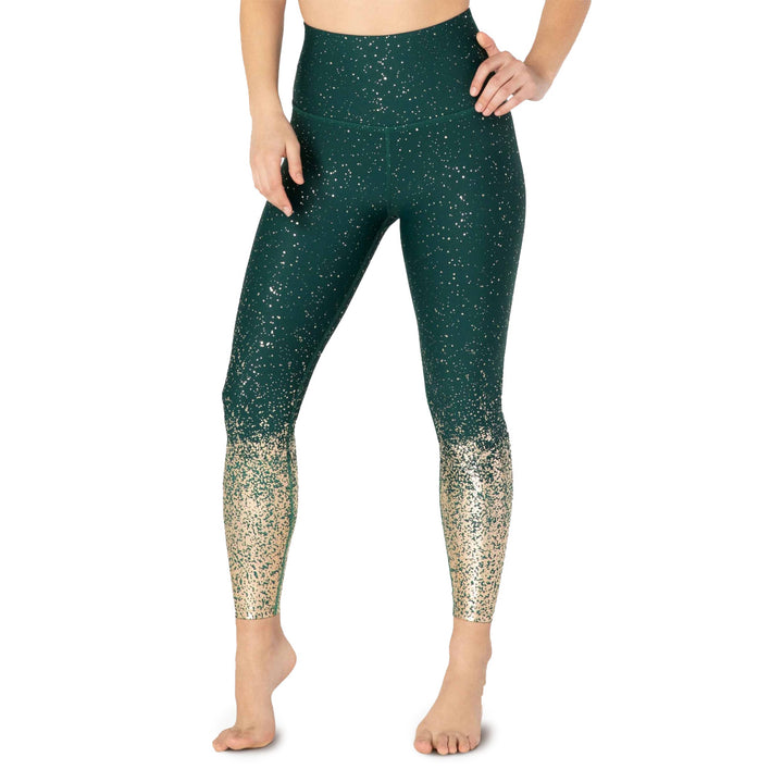 Beyond Yoga Alloy Ombre High-Waisted Midi Leggings - Women's Hunter Green Antique Gold Speckle