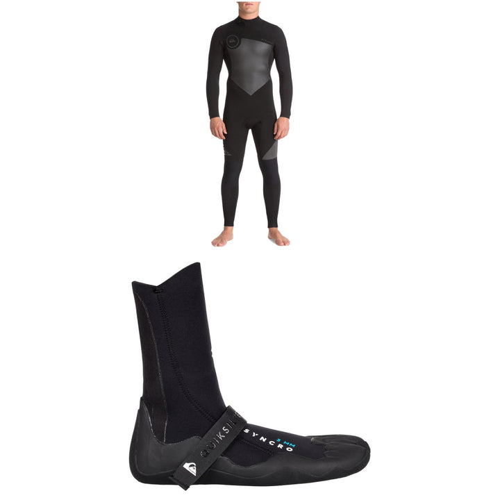 Quiksilver 4/3 Syncro Back Zip GBS Wetsuit + Quiksilver 3mm Syncro Split Toe Wetsuit Booties