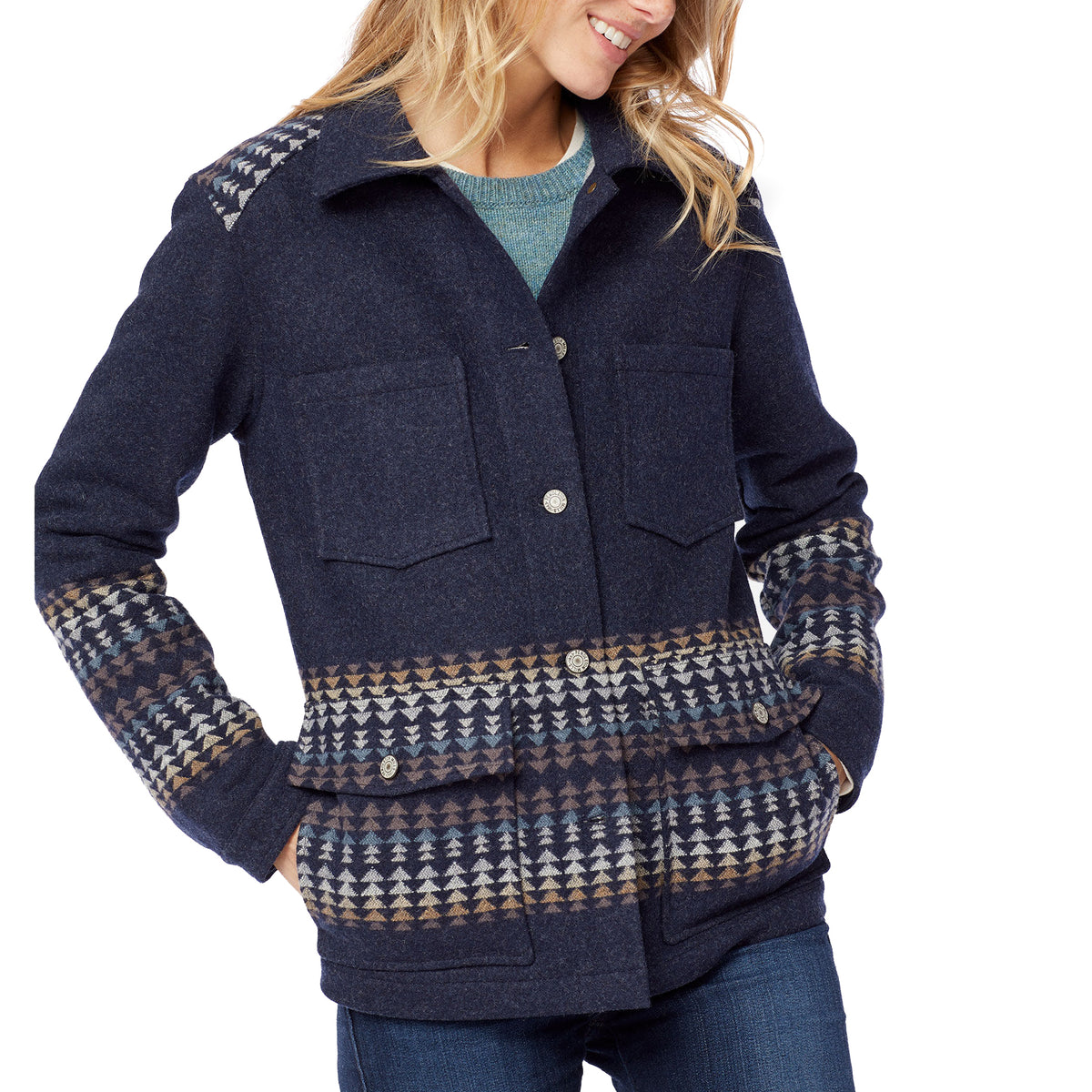 Pendleton Harding Western Horizons Coat - Women's Navy Harding Stripe Jacquard