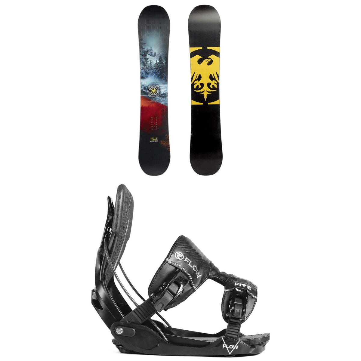Never Summer Snowtrooper Snowboard + Flow Five Fusion Snowboard Bindings 2019