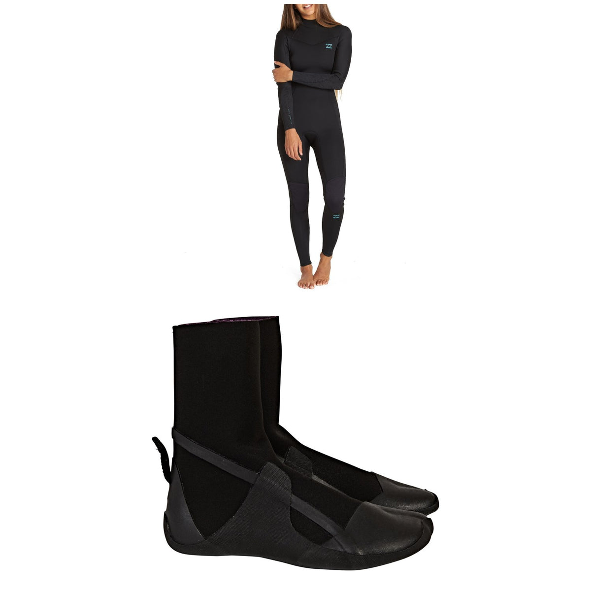 Billabong 4/3 Synergy Back Zip GBS Wetsuit - Women's + Billabong Furnace Synergy 3mm Split Toe Wetsuit Boots - Women's