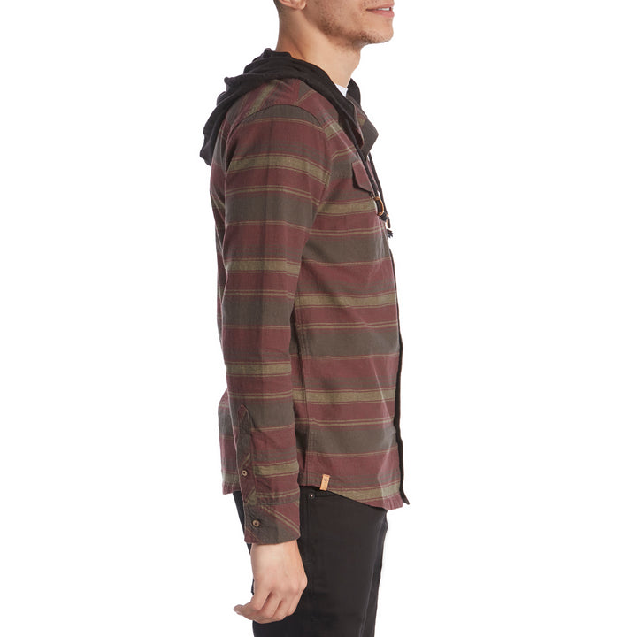 Tentree Fraser Button-Up Hoodie Fraser Stripe Red Mahogany