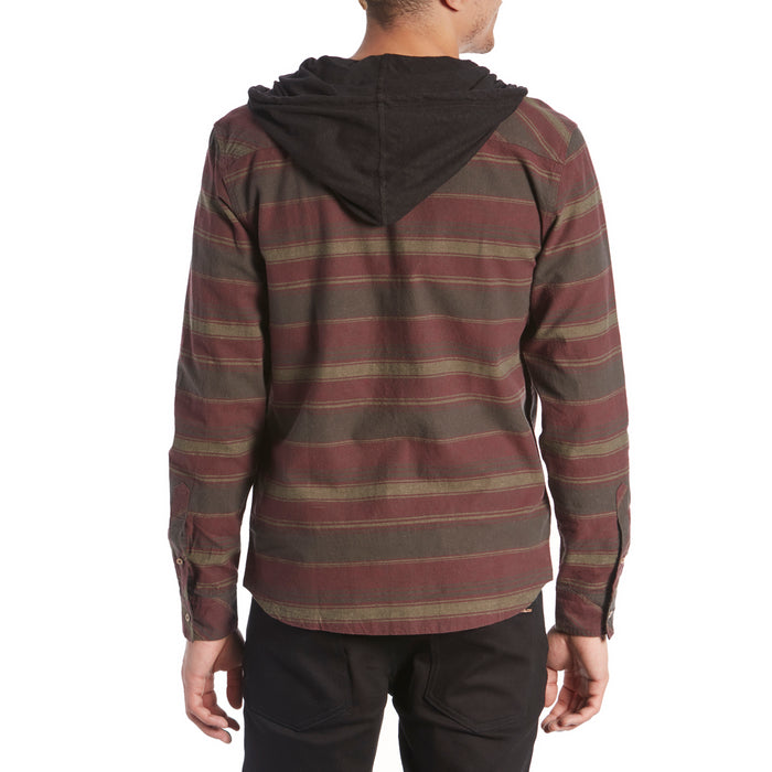 Tentree Fraser Button-Up Hoodie Fraser Stripe Red Mahogany