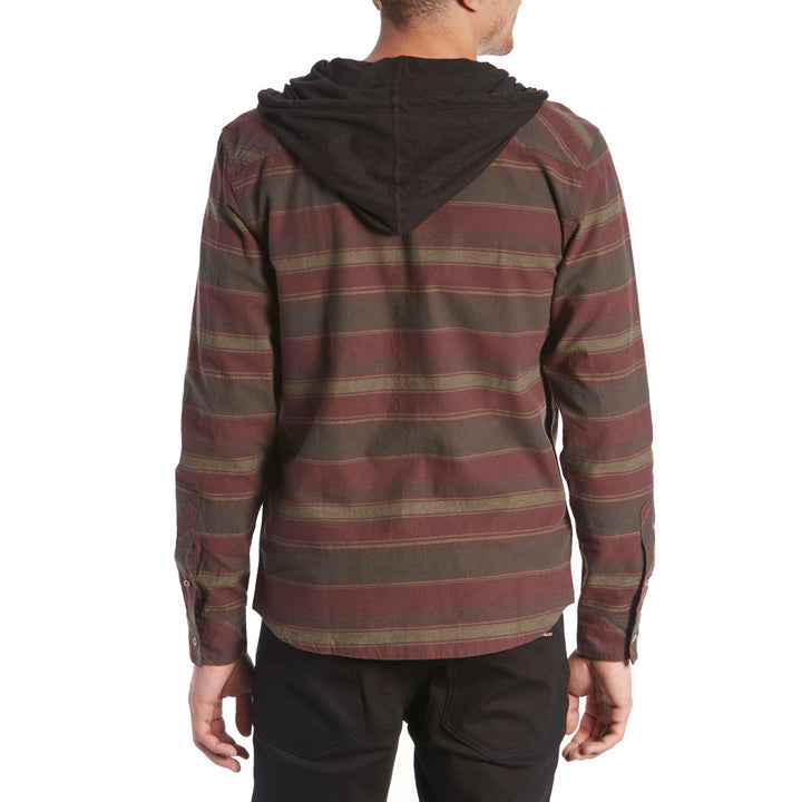 Tentree Fraser Button-Up Hoodie Fraser Stripe Red Mahogany