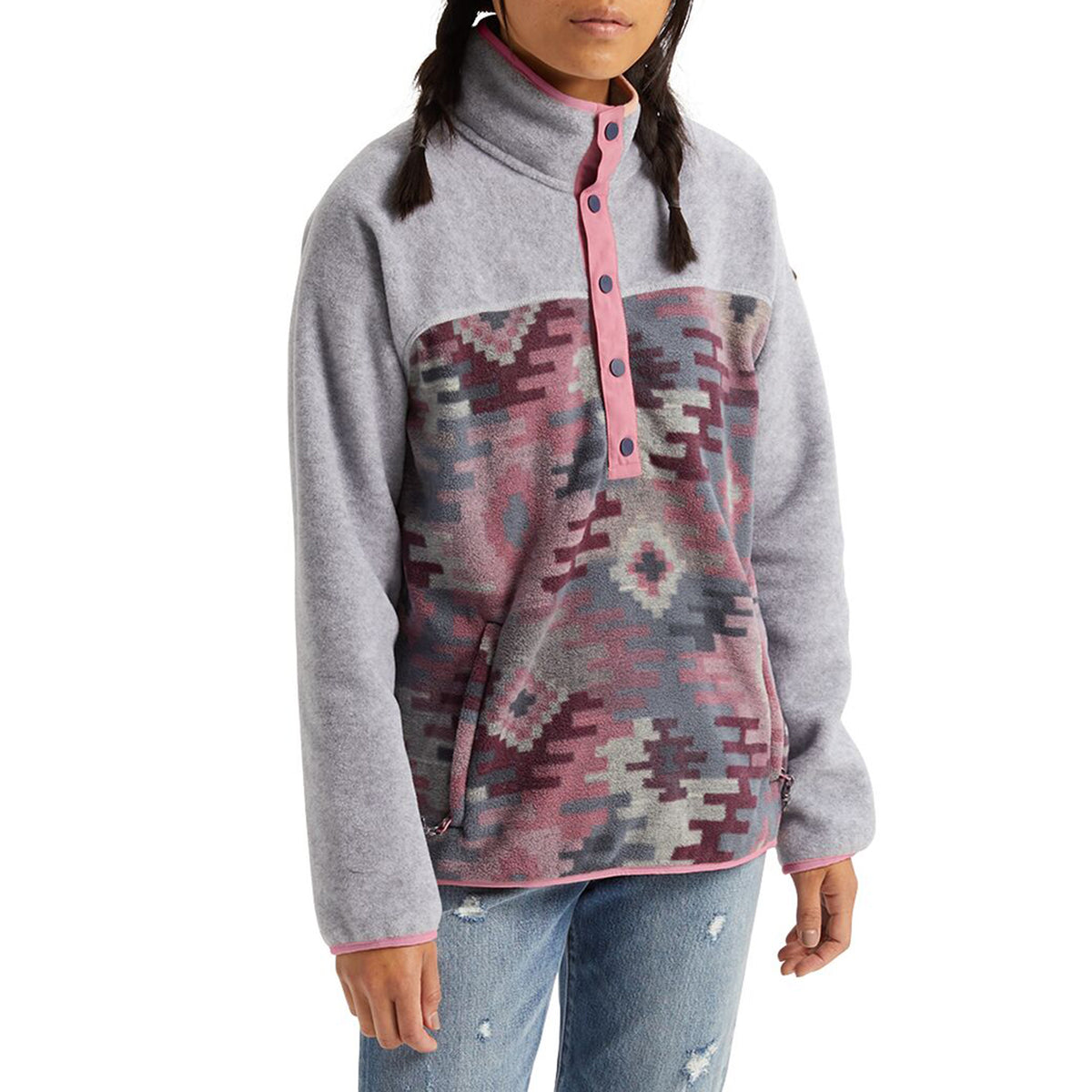 Burton Hearth Pullover - Women's Grey Heather/Dark Slate Crooked Kilim