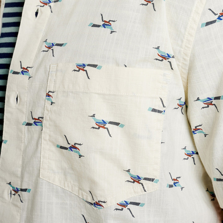 Toad & Co Fletch Short-Sleeve Shirt Oatmeal Road Runner Print