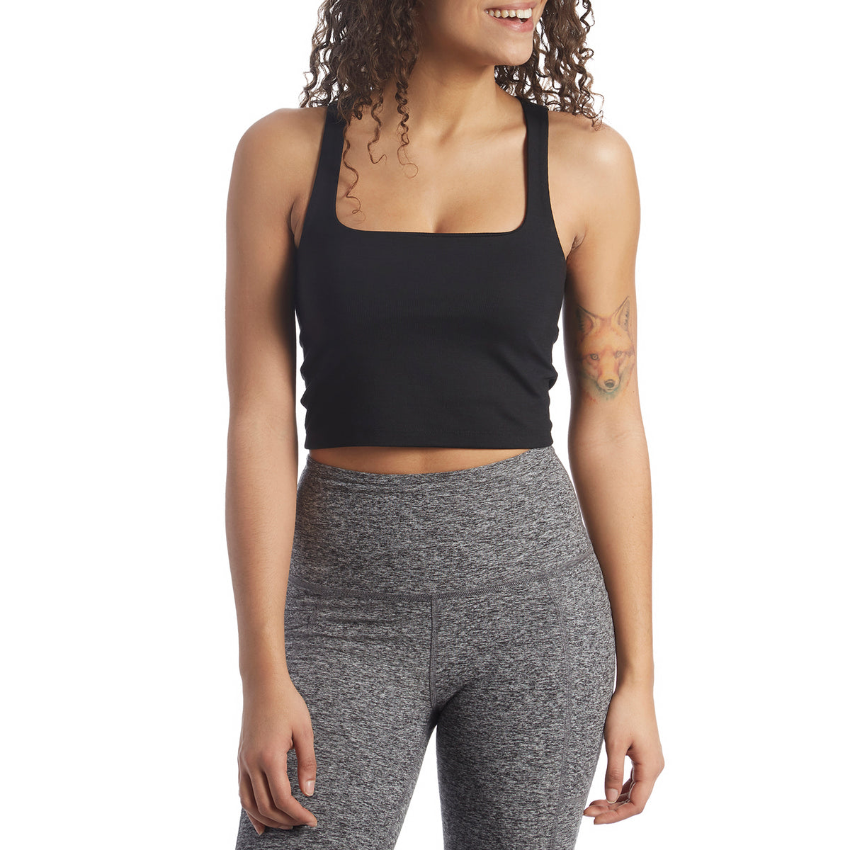 Beyond Yoga Heather Rib Square Neck Cropped Tank - Women's Black
