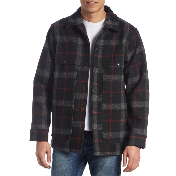 Filson Unlined Wool Cape Coat Black/Red/Gray Plaid