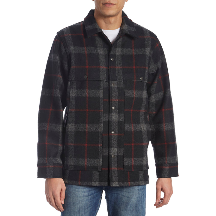 Filson Unlined Wool Cape Coat Black/Red/Gray Plaid