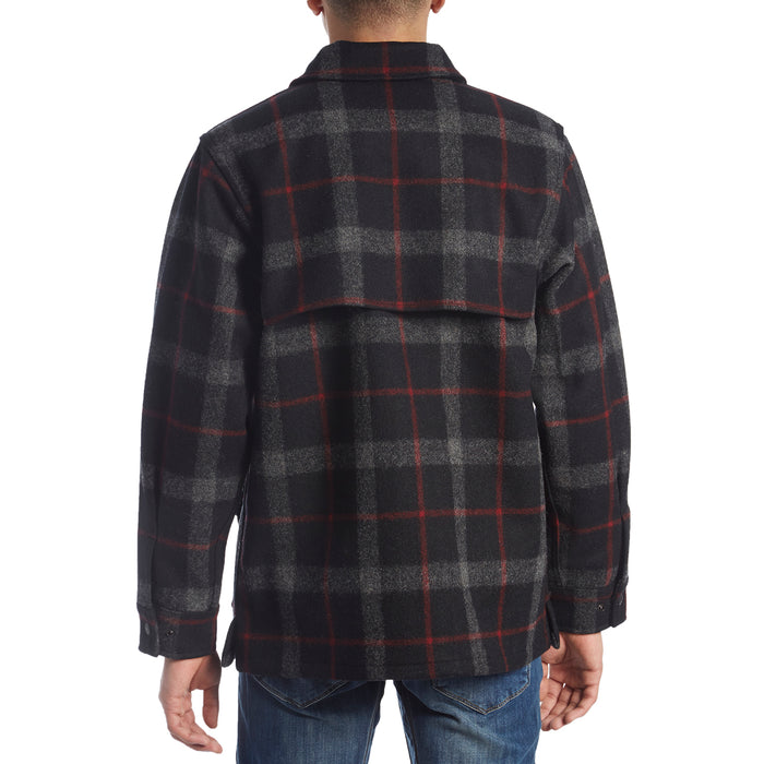 Filson Unlined Wool Cape Coat Black/Red/Gray Plaid