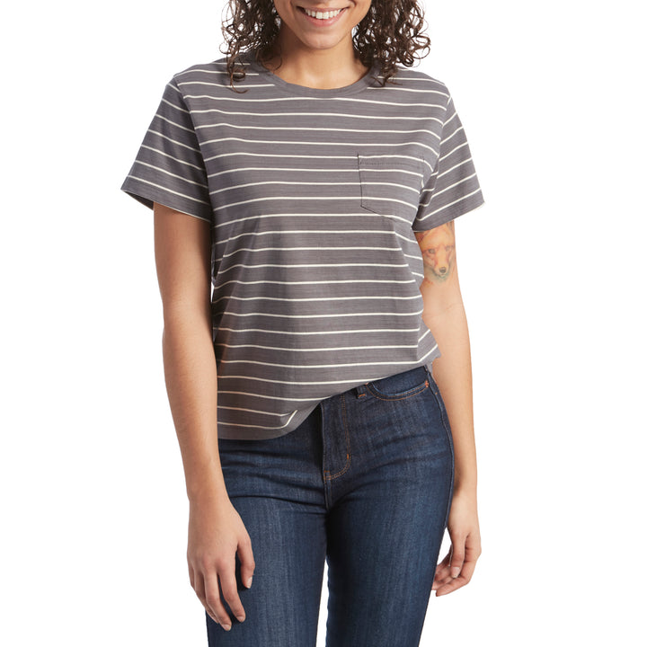 Mollusk Stripe Pocket T-Shirt - Women's Charcoal/Natural